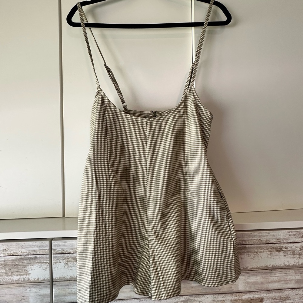 🤎🌿 NWT Forever 21 Houndstooth Romper | Olive & Cream Plaid | Size M
